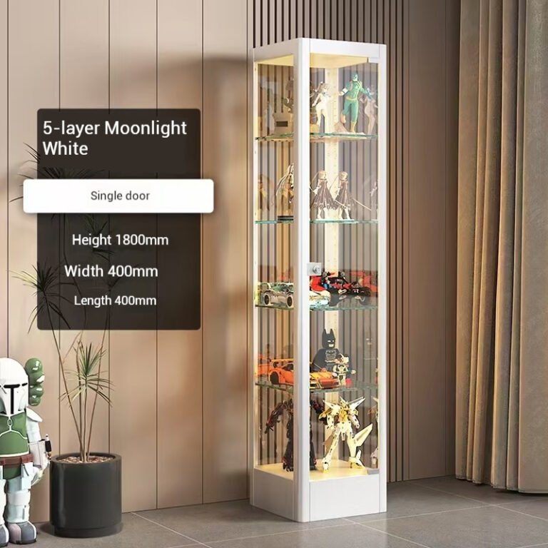 Steel Glass Display Showcase HNZS09ur 5-Tier  Moonlight White for Hobby & Collectible Stores with Adjustable Shelving 