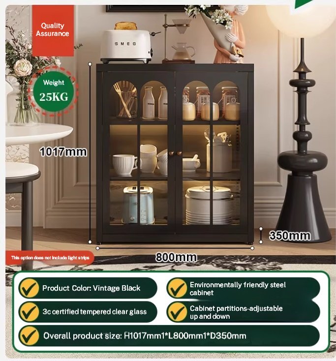 Black Metal Buffet Cabinet SC-1017 Tempered Glass Storage for Office Pantry – Wholesale Price