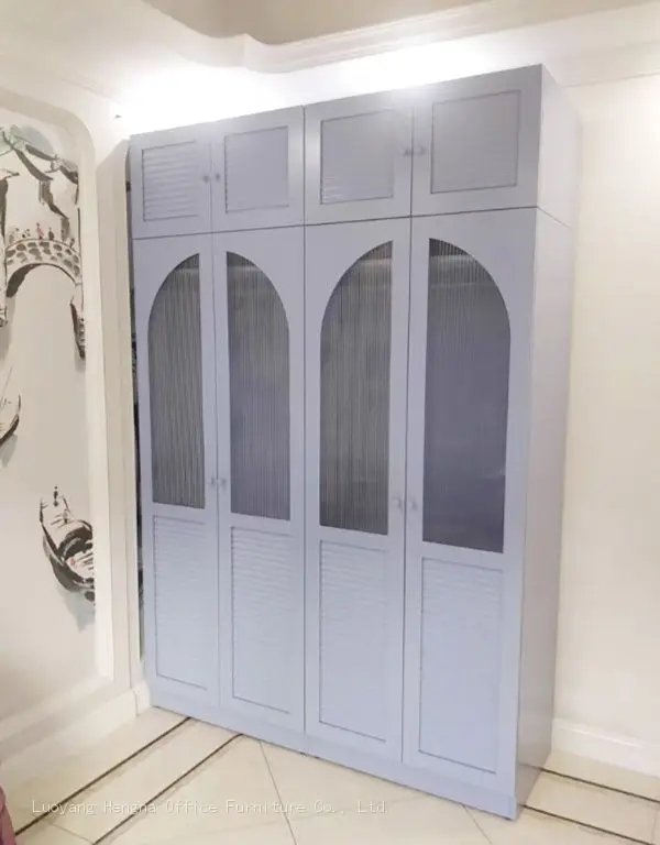 Sky Blue Metal Wardrobe with Louvered Doors