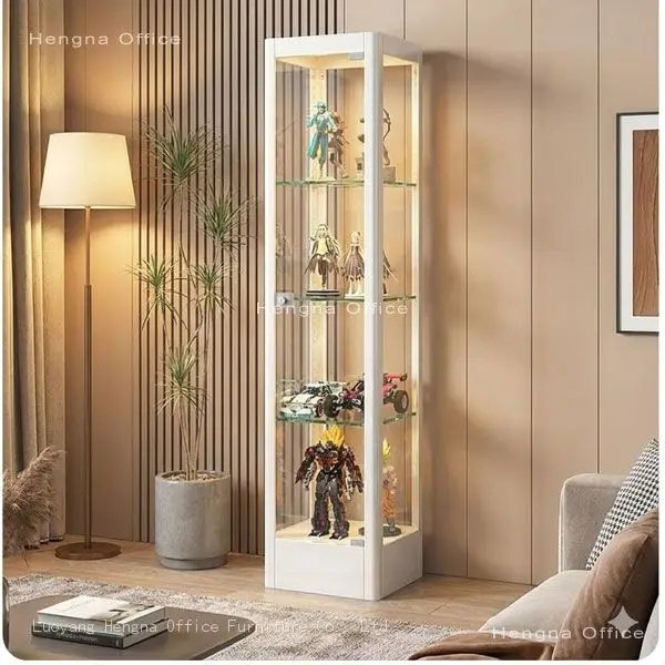 White slim fit glass cabinet in living room