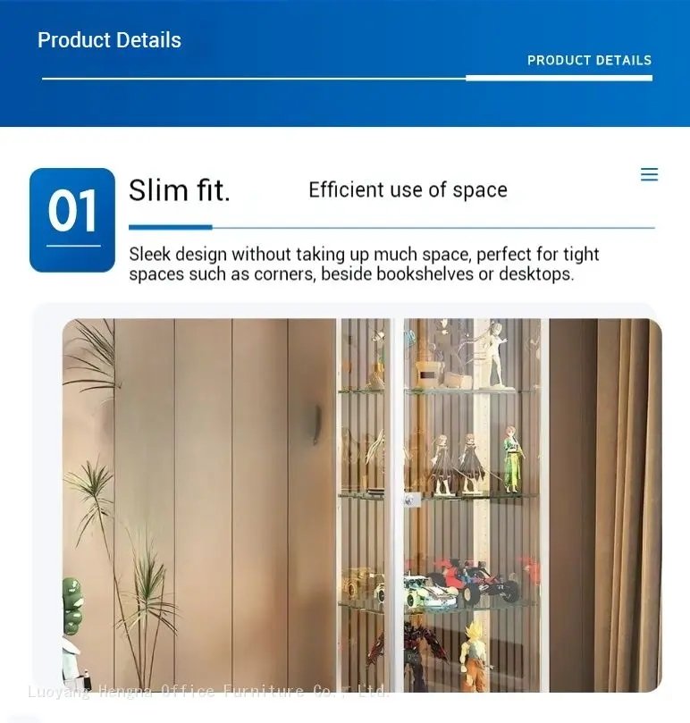 Glass Cabinets: sleek design without taking up much space, perfect for tight spaces such as corners, beside bookshelves or desktops