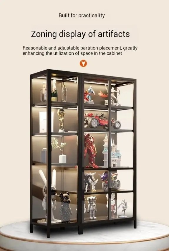 the display cabinet is built for practicality, Reasonable and adjustable partition placement, greatly enhancing the utilization of space in the cabint