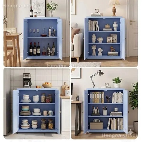 Adjustable shelf interior of metal buffet cabinet for commercial kitchen or hotel storage