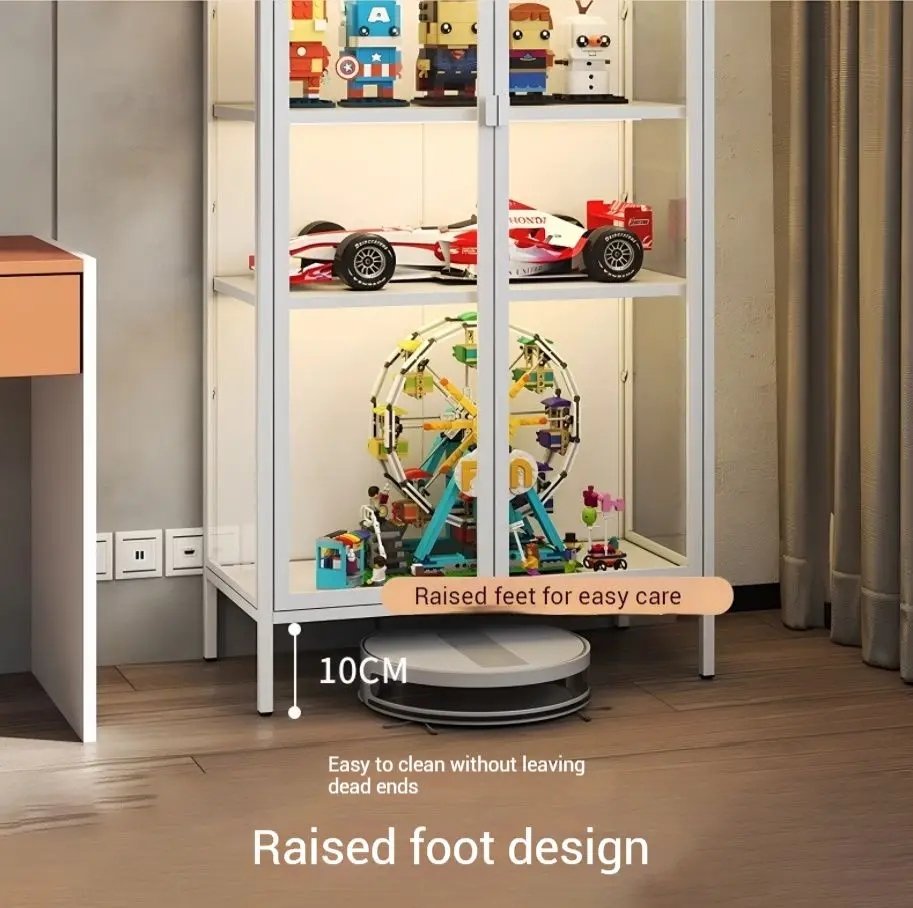 The high feet of display case up to 10cm so that the robot vacumm can clean the floor easily