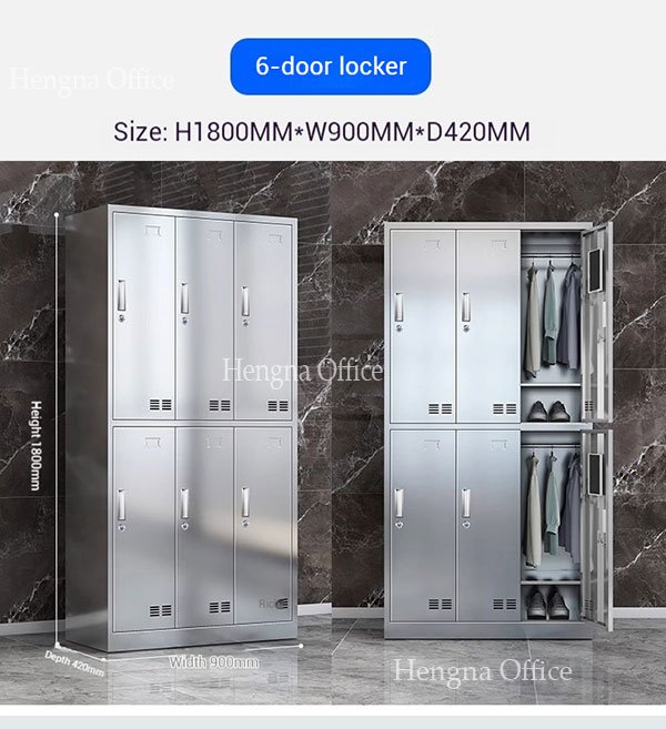 Stainless Steel Locker for BPO Call Center — 6 Door Anti Theft Staff Cabinet for Shift Workers