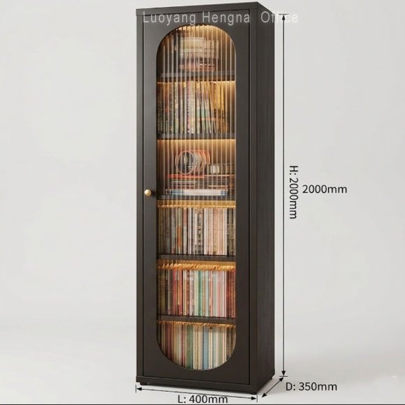 Fluted Glass Steel Bookcase Modern Design — Adjustable Shelf Display Cabinet with Warm LED Light 1 Fluted Glass Steel Bookcase Modern Design — Adjustable Shelf Display Cabinet with Warm LED Light