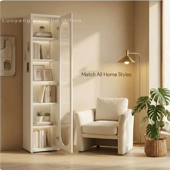Glass Door Bookcase for Hotel Guest Room — Compact Steel Storage Cabinet with Lockable Door 3 Glass door bookcase hotel corridor narrow space fitting