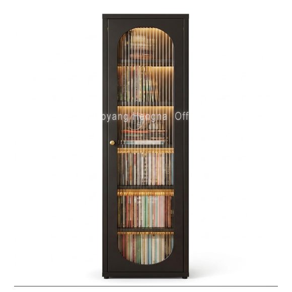 Black Steel Glass Door Bookcase 71" Tall — CE Certified Bulk Order, Silk-Screen Logo, Volume Ready