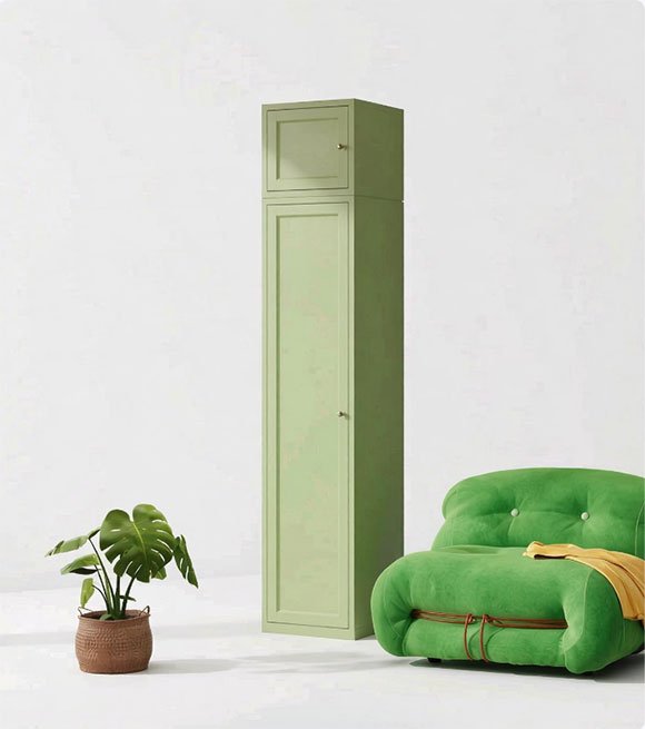 Macaron Green Steel Wardrobe — Airbnb Single Door Closet, Rustproof for Guest Turnover