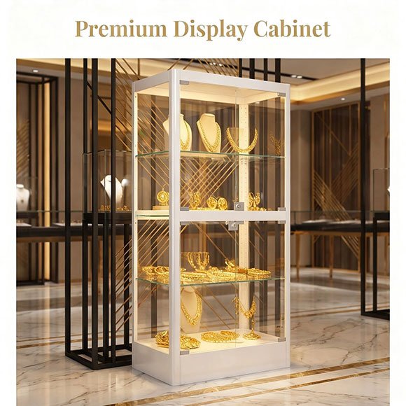 Finished glass display showcases installed in a luxury watch retail showroom